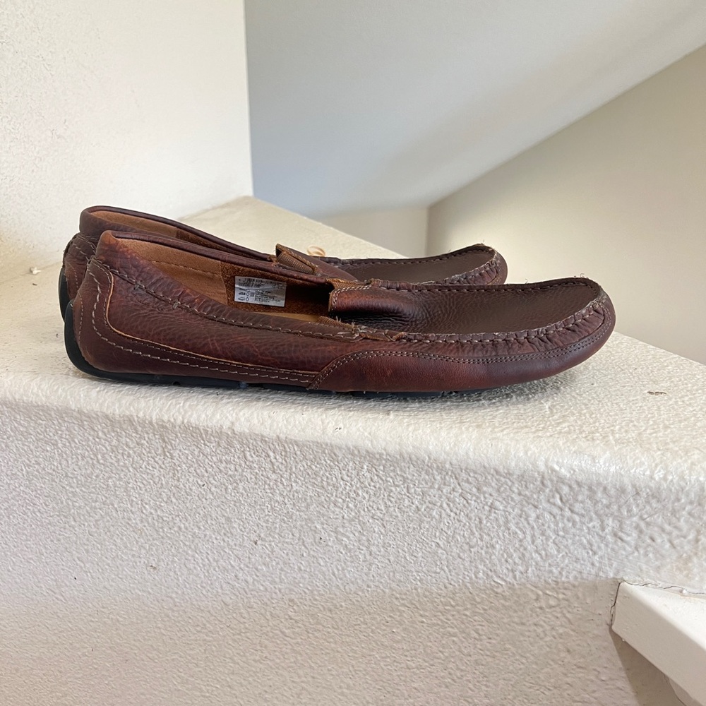 Clarks Men's Comfort Slip On Brown Leather Loafers Brown Driving Shoes Work 13